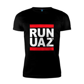 Мужская футболка премиум с принтом Run UAZ в Санкт-Петербурге, 92% хлопок, 8% лайкра | приталенный силуэт, круглый вырез ворота, длина до линии бедра, короткий рукав | battlegrounds | player | playerunknowns | pubg | uaz | unknown | згип | ран | уаз