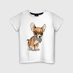 Детская футболка хлопок с принтом Чихуахуа с бабочкой в Санкт-Петербурге, 100% хлопок | круглый вырез горловины, полуприлегающий силуэт, длина до линии бедер | домашние животные | пес | песик | собака | собачка | чихуахуа