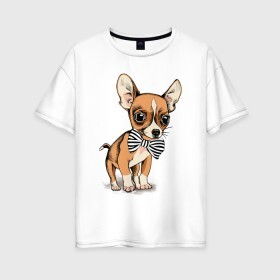 Женская футболка хлопок Oversize с принтом Чихуахуа с бабочкой в Санкт-Петербурге, 100% хлопок | свободный крой, круглый ворот, спущенный рукав, длина до линии бедер
 | домашние животные | пес | песик | собака | собачка | чихуахуа
