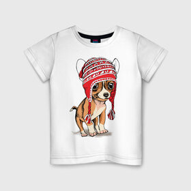 Детская футболка хлопок с принтом Чихуахуа в шапочке в Санкт-Петербурге, 100% хлопок | круглый вырез горловины, полуприлегающий силуэт, длина до линии бедер | Тематика изображения на принте: домашние животные | пес | песик | собака | собачка | чихуахуа
