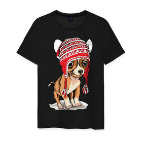Мужская футболка хлопок с принтом Чихуахуа в шапочке в Санкт-Петербурге, 100% хлопок | прямой крой, круглый вырез горловины, длина до линии бедер, слегка спущенное плечо. | домашние животные | пес | песик | собака | собачка | чихуахуа