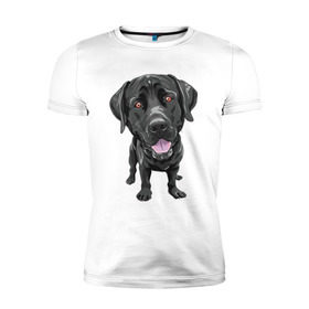 Мужская футболка премиум с принтом Черный лабрадор в Санкт-Петербурге, 92% хлопок, 8% лайкра | приталенный силуэт, круглый вырез ворота, длина до линии бедра, короткий рукав | домашние животные | лабрадоры | пес | песик | ретриверы | собака | собачка