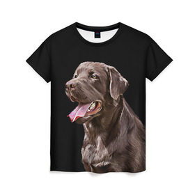 Женская футболка 3D с принтом Лабрадор_арт_2 в Санкт-Петербурге, 100% полиэфир ( синтетическое хлопкоподобное полотно) | прямой крой, круглый вырез горловины, длина до линии бедер | домашние животные | лабрадор | пес | песик | ретривер | собака | собачка