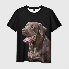 Мужская футболка 3D с принтом Лабрадор_арт_2 в Санкт-Петербурге, 100% полиэфир | прямой крой, круглый вырез горловины, длина до линии бедер | домашние животные | лабрадор | пес | песик | ретривер | собака | собачка