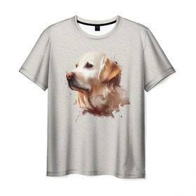 Мужская футболка 3D с принтом Лабрадор_арт в Санкт-Петербурге, 100% полиэфир | прямой крой, круглый вырез горловины, длина до линии бедер | домашние животные | пес | ретривер | собака