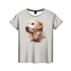 Женская футболка 3D с принтом Лабрадор_арт в Санкт-Петербурге, 100% полиэфир ( синтетическое хлопкоподобное полотно) | прямой крой, круглый вырез горловины, длина до линии бедер | домашние животные | пес | ретривер | собака