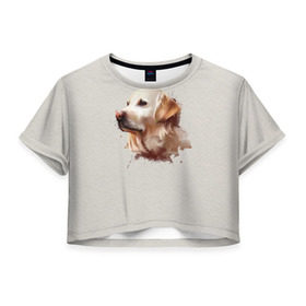 Женская футболка 3D укороченная с принтом Лабрадор_арт в Санкт-Петербурге, 100% полиэстер | круглая горловина, длина футболки до линии талии, рукава с отворотами | домашние животные | пес | ретривер | собака
