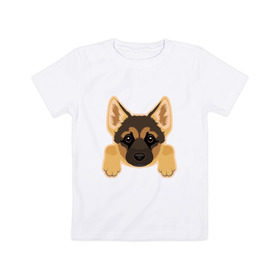 Детская футболка хлопок с принтом Немецкая овчарка щенок в Санкт-Петербурге, 100% хлопок | круглый вырез горловины, полуприлегающий силуэт, длина до линии бедер | домашние животные | овчарка | собака | собачка