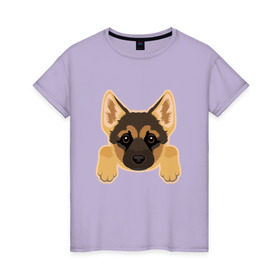 Женская футболка хлопок с принтом Немецкая овчарка щенок в Санкт-Петербурге, 100% хлопок | прямой крой, круглый вырез горловины, длина до линии бедер, слегка спущенное плечо | домашние животные | овчарка | собака | собачка