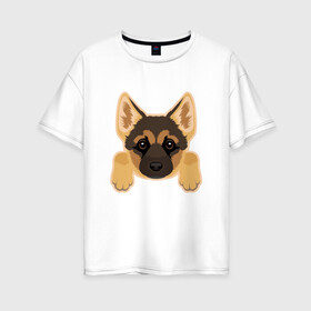 Женская футболка хлопок Oversize с принтом Немецкая овчарка щенок в Санкт-Петербурге, 100% хлопок | свободный крой, круглый ворот, спущенный рукав, длина до линии бедер
 | домашние животные | овчарка | собака | собачка