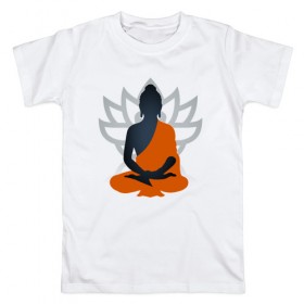 Мужская футболка хлопок с принтом Лотос и Будда в Санкт-Петербурге, 100% хлопок | прямой крой, круглый вырез горловины, длина до линии бедер, слегка спущенное плечо. | будда | буддизм | лотос | оранжевый | символ | цветок