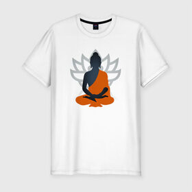 Мужская футболка премиум с принтом Лотос и Будда в Санкт-Петербурге, 92% хлопок, 8% лайкра | приталенный силуэт, круглый вырез ворота, длина до линии бедра, короткий рукав | будда | буддизм | лотос | оранжевый | символ | цветок