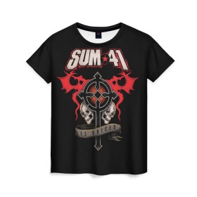 Женская футболка 3D с принтом Sum 41 в Санкт-Петербурге, 100% полиэфир ( синтетическое хлопкоподобное полотно) | прямой крой, круглый вырез горловины, длина до линии бедер | 1996 | 41 | punk | rock | sum | альтернатива | группа | дерик | канада | панк | рок | скейт | уибли