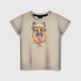 Детская футболка 3D с принтом Немецкая овчарка в шляпке в Санкт-Петербурге, 100% гипоаллергенный полиэфир | прямой крой, круглый вырез горловины, длина до линии бедер, чуть спущенное плечо, ткань немного тянется | Тематика изображения на принте: домашние животные | овчарка | пес | собака