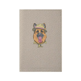 Обложка для паспорта матовая кожа с принтом Немецкая овчарка в шляпке в Санкт-Петербурге, натуральная матовая кожа | размер 19,3 х 13,7 см; прозрачные пластиковые крепления | домашние животные | овчарка | пес | собака