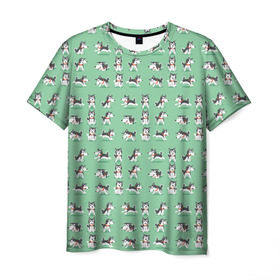 Мужская футболка 3D с принтом Веселые хаски в Санкт-Петербурге, 100% полиэфир | прямой крой, круглый вырез горловины, длина до линии бедер | домашние животные | пес | песик | собака | собачка | хаски