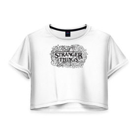 Женская футболка 3D укороченная с принтом Очень Странные дела в Санкт-Петербурге, 100% полиэстер | круглая горловина, длина футболки до линии талии, рукава с отворотами | stranger things | логотип