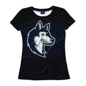 Женская футболка 3D с принтом Хаски_8 в Санкт-Петербурге, 100% полиэфир ( синтетическое хлопкоподобное полотно) | прямой крой, круглый вырез горловины, длина до линии бедер | домашние животные | пес | собака