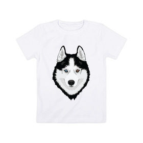 Детская футболка хлопок с принтом Хаски с разными глазами в Санкт-Петербурге, 100% хлопок | круглый вырез горловины, полуприлегающий силуэт, длина до линии бедер | домашние животные | пес | собака