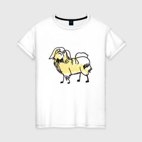 Женская футболка хлопок с принтом Забавный пекинес в Санкт-Петербурге, 100% хлопок | прямой крой, круглый вырез горловины, длина до линии бедер, слегка спущенное плечо | домашние животные | пекинес | пес | песик | собака | собачка