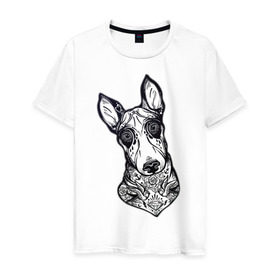 Мужская футболка хлопок с принтом Бультерьер _2 в Санкт-Петербурге, 100% хлопок | прямой крой, круглый вырез горловины, длина до линии бедер, слегка спущенное плечо. | домашние животные | пес | собака