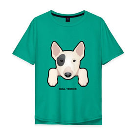 Мужская футболка хлопок Oversize с принтом Бультерьерчик в Санкт-Петербурге, 100% хлопок | свободный крой, круглый ворот, “спинка” длиннее передней части | домашние животные | пес | собака