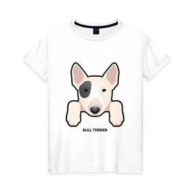 Женская футболка хлопок с принтом Бультерьерчик в Санкт-Петербурге, 100% хлопок | прямой крой, круглый вырез горловины, длина до линии бедер, слегка спущенное плечо | домашние животные | пес | собака