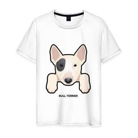 Мужская футболка хлопок с принтом Бультерьерчик в Санкт-Петербурге, 100% хлопок | прямой крой, круглый вырез горловины, длина до линии бедер, слегка спущенное плечо. | домашние животные | пес | собака