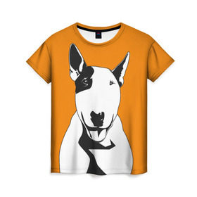 Женская футболка 3D с принтом Солнечнй бультерьер в Санкт-Петербурге, 100% полиэфир ( синтетическое хлопкоподобное полотно) | прямой крой, круглый вырез горловины, длина до линии бедер | бультерьер | домашние животные | пес | песик | собака | собачка