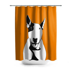 Штора 3D для ванной с принтом Солнечнй бультерьер в Санкт-Петербурге, 100% полиэстер | плотность материала — 100 г/м2. Стандартный размер — 146 см х 180 см. По верхнему краю — пластиковые люверсы для креплений. В комплекте 10 пластиковых колец | бультерьер | домашние животные | пес | песик | собака | собачка