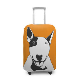 Чехол для чемодана 3D с принтом Солнечнй бультерьер в Санкт-Петербурге, 86% полиэфир, 14% спандекс | двустороннее нанесение принта, прорези для ручек и колес | Тематика изображения на принте: бультерьер | домашние животные | пес | песик | собака | собачка