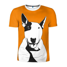 Мужская футболка 3D спортивная с принтом Солнечнй бультерьер в Санкт-Петербурге, 100% полиэстер с улучшенными характеристиками | приталенный силуэт, круглая горловина, широкие плечи, сужается к линии бедра | Тематика изображения на принте: бультерьер | домашние животные | пес | песик | собака | собачка
