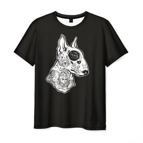 Мужская футболка 3D с принтом Бультерьер_16 в Санкт-Петербурге, 100% полиэфир | прямой крой, круглый вырез горловины, длина до линии бедер | домашние животные | пес | собака