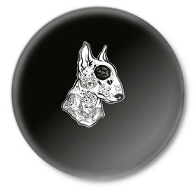 Значок с принтом Бультерьер_16 в Санкт-Петербурге,  металл | круглая форма, металлическая застежка в виде булавки | Тематика изображения на принте: домашние животные | пес | собака