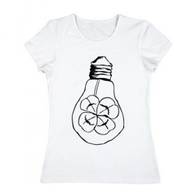 Женская футболка хлопок с принтом Лампочка Клевер в Санкт-Петербурге, 100% хлопок | прямой крой, круглый вырез горловины, длина до линии бедер, слегка спущенное плечо | 