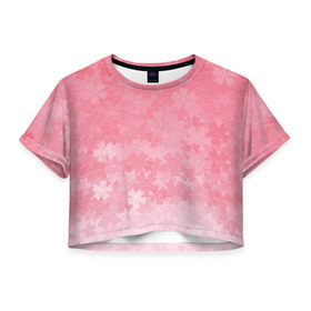 Женская футболка 3D укороченная с принтом Сакура в Санкт-Петербурге, 100% полиэстер | круглая горловина, длина футболки до линии талии, рукава с отворотами | japan | sakura | вишня | розовый | сакура | цветок | цветы | япония