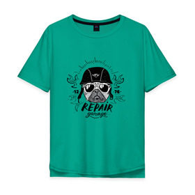 Мужская футболка хлопок Oversize с принтом Repair garage в Санкт-Петербурге, 100% хлопок | свободный крой, круглый ворот, “спинка” длиннее передней части | домашние животные | мопс | пес | песик | собака | собачка
