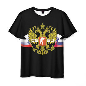 Мужская футболка 3D с принтом CS GO RUSSIAN TEAM в Санкт-Петербурге, 100% полиэфир | прямой крой, круглый вырез горловины, длина до линии бедер | global offensive | герб | россия | флаг