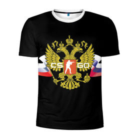 Мужская футболка 3D спортивная с принтом CS GO RUSSIAN TEAM в Санкт-Петербурге, 100% полиэстер с улучшенными характеристиками | приталенный силуэт, круглая горловина, широкие плечи, сужается к линии бедра | global offensive | герб | россия | флаг