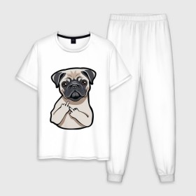 Мужская пижама хлопок с принтом Злой мопс в Санкт-Петербурге, 100% хлопок | брюки и футболка прямого кроя, без карманов, на брюках мягкая резинка на поясе и по низу штанин
 | домашние животные | мопс | пес | песик | собака | собачка