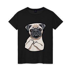 Женская футболка хлопок с принтом Злой мопс в Санкт-Петербурге, 100% хлопок | прямой крой, круглый вырез горловины, длина до линии бедер, слегка спущенное плечо | домашние животные | мопс | пес | песик | собака | собачка