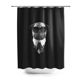 Штора 3D для ванной с принтом Мопс в черном в Санкт-Петербурге, 100% полиэстер | плотность материала — 100 г/м2. Стандартный размер — 146 см х 180 см. По верхнему краю — пластиковые люверсы для креплений. В комплекте 10 пластиковых колец | домашние животные | мопс | пес | песик | собака | собачка