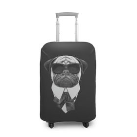 Чехол для чемодана 3D с принтом Мопс в черном в Санкт-Петербурге, 86% полиэфир, 14% спандекс | двустороннее нанесение принта, прорези для ручек и колес | домашние животные | мопс | пес | песик | собака | собачка