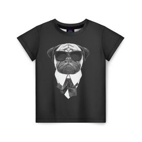 Детская футболка 3D с принтом Мопс в черном в Санкт-Петербурге, 100% гипоаллергенный полиэфир | прямой крой, круглый вырез горловины, длина до линии бедер, чуть спущенное плечо, ткань немного тянется | домашние животные | мопс | пес | песик | собака | собачка