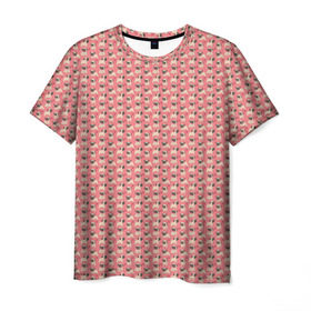 Мужская футболка 3D с принтом Мопсики на розовом в Санкт-Петербурге, 100% полиэфир | прямой крой, круглый вырез горловины, длина до линии бедер | домашние животные | мопс | пес | песик | собака | собачка