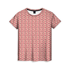 Женская футболка 3D с принтом Мопсики на розовом в Санкт-Петербурге, 100% полиэфир ( синтетическое хлопкоподобное полотно) | прямой крой, круглый вырез горловины, длина до линии бедер | домашние животные | мопс | пес | песик | собака | собачка