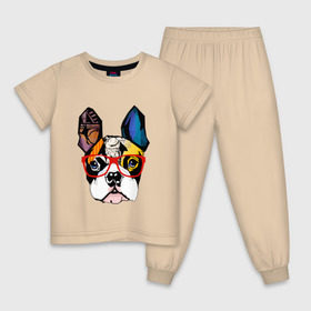 Детская пижама хлопок с принтом Лоскутный бульдог в Санкт-Петербурге, 100% хлопок |  брюки и футболка прямого кроя, без карманов, на брюках мягкая резинка на поясе и по низу штанин
 | бульдог | домашние животные | пес | песик | собака | собачка | французский бульдог