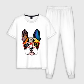 Мужская пижама хлопок с принтом Лоскутный бульдог в Санкт-Петербурге, 100% хлопок | брюки и футболка прямого кроя, без карманов, на брюках мягкая резинка на поясе и по низу штанин
 | бульдог | домашние животные | пес | песик | собака | собачка | французский бульдог