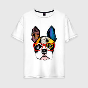 Женская футболка хлопок Oversize с принтом Лоскутный бульдог в Санкт-Петербурге, 100% хлопок | свободный крой, круглый ворот, спущенный рукав, длина до линии бедер
 | бульдог | домашние животные | пес | песик | собака | собачка | французский бульдог