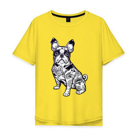 Мужская футболка хлопок Oversize с принтом Суровый бульдог в Санкт-Петербурге, 100% хлопок | свободный крой, круглый ворот, “спинка” длиннее передней части | бульдог | домашние животные | пес | песик | собака | собачка | французский бульдог